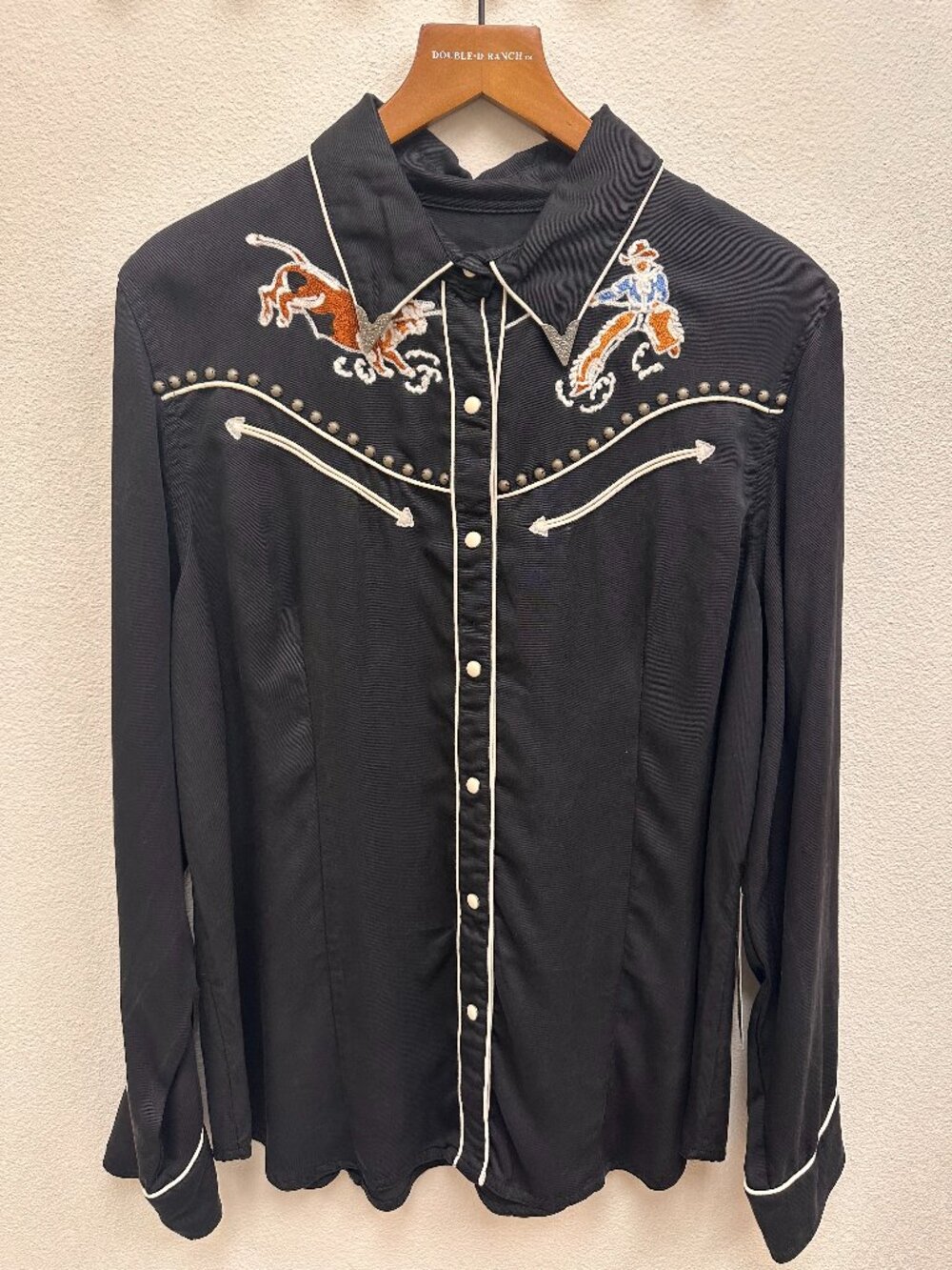 Double D Black Embroidered Collar Long Sleeve Top